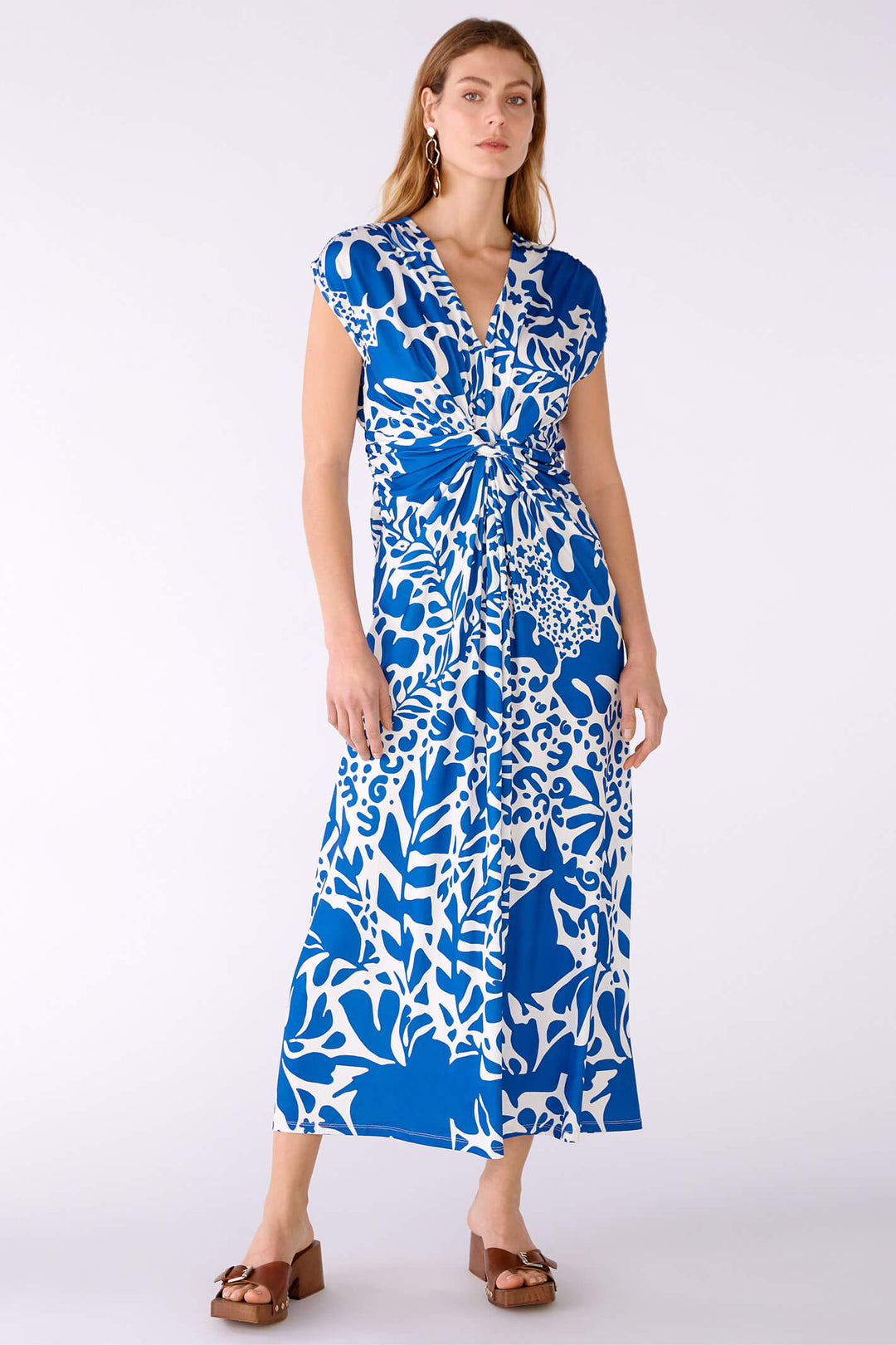 Oui 78549 Blue White Print Knotted Front Maxi Dress - Shirley Allum Boutique