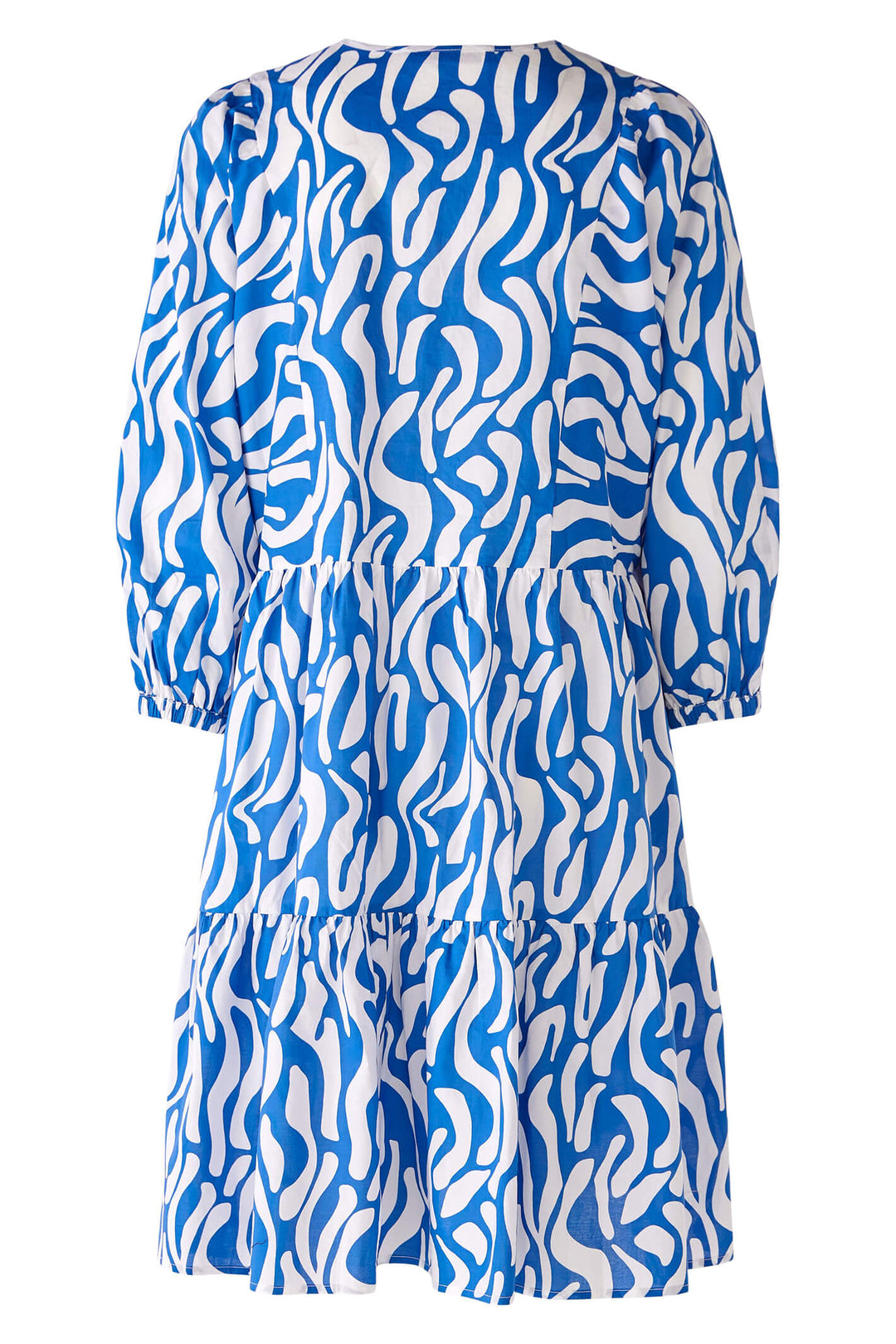 Oui 78550 Blue & White Tie Neck Tiered Dress - Shirley Allum Boutique