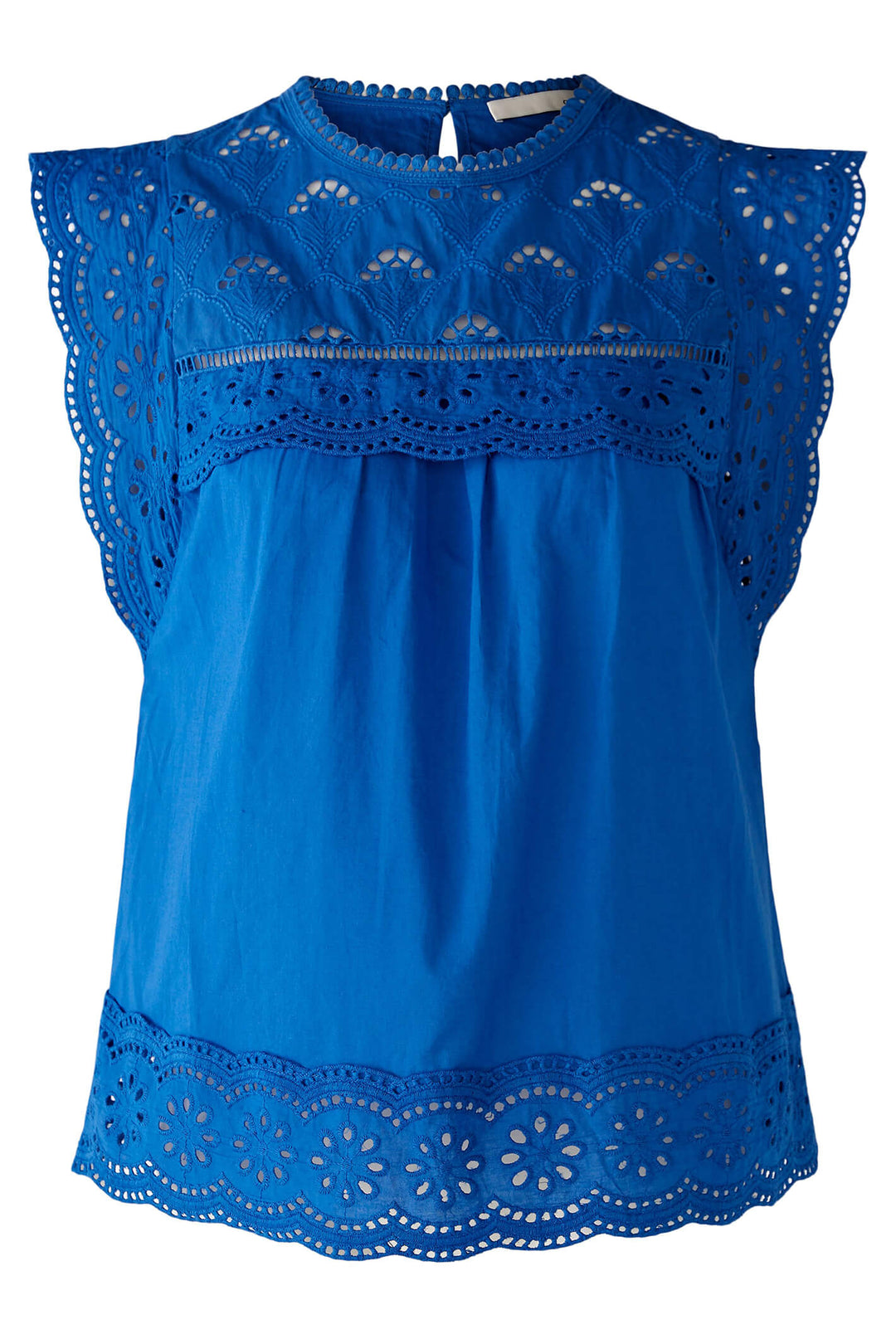 Oui 78595 Blue Lolite Lace Trim Cap Sleeve Top - Shirley Allum Boutique