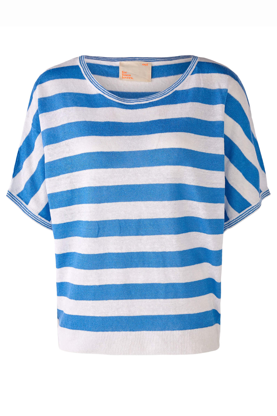 Oui 78611 White Blue Stripe Wide Neck Linen Jumper - Shirley Allum Boutique