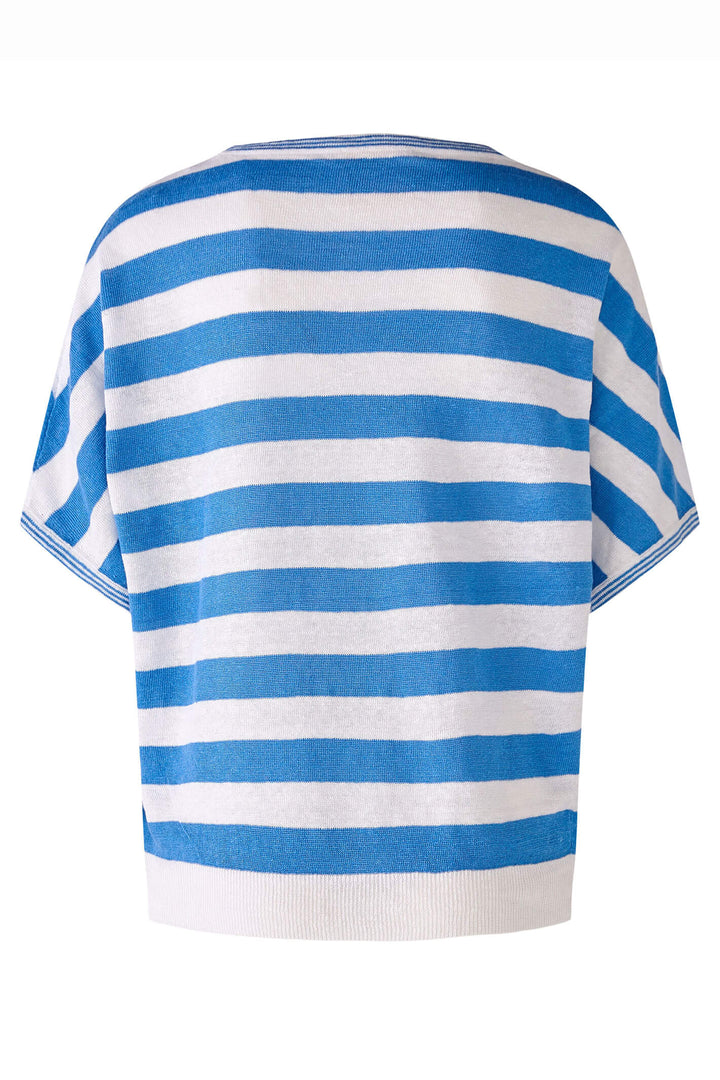 Oui 78611 White Blue Stripe Wide Neck Linen Jumper - Shirley Allum Boutique