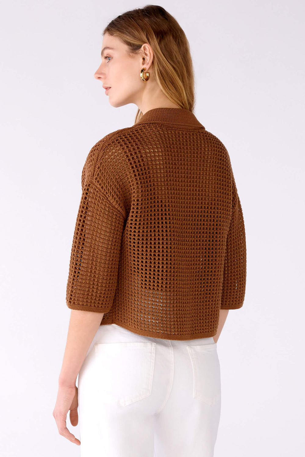 Oui 78626 Toffee Brown Crochet Mesh Cardigan - Shirley Allum Boutique
