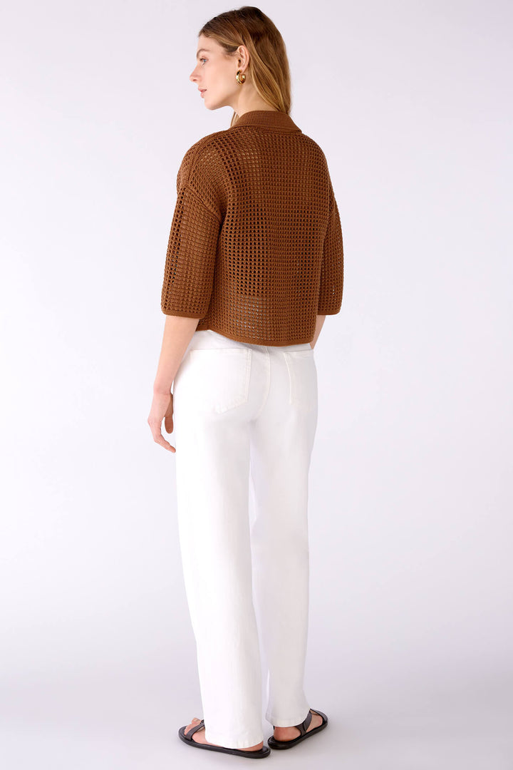 Oui 78626 Toffee Brown Crochet Mesh Cardigan - Shirley Allum Boutique