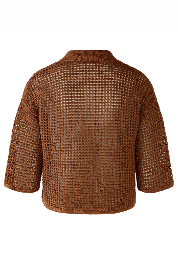 Oui 78626 Toffee Brown Crochet Mesh Cardigan - Shirley Allum Boutique