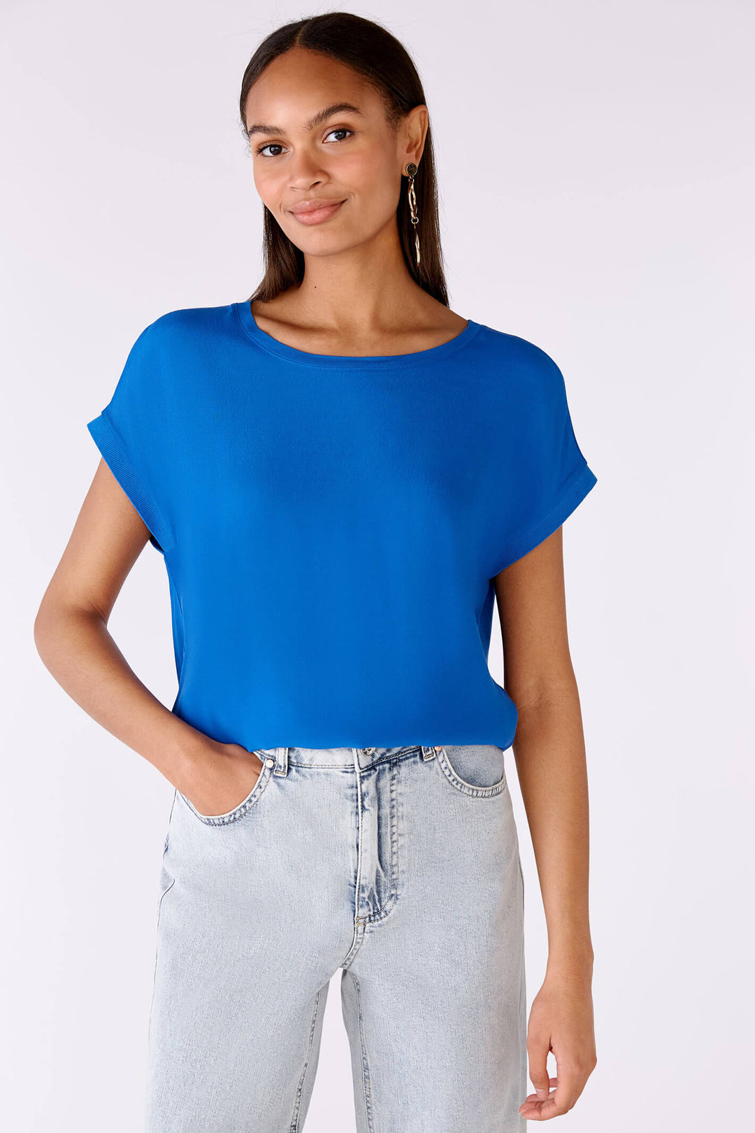 Oui 79015 Blue Lolite Wide Neck Top - Shirley Allum Boutique