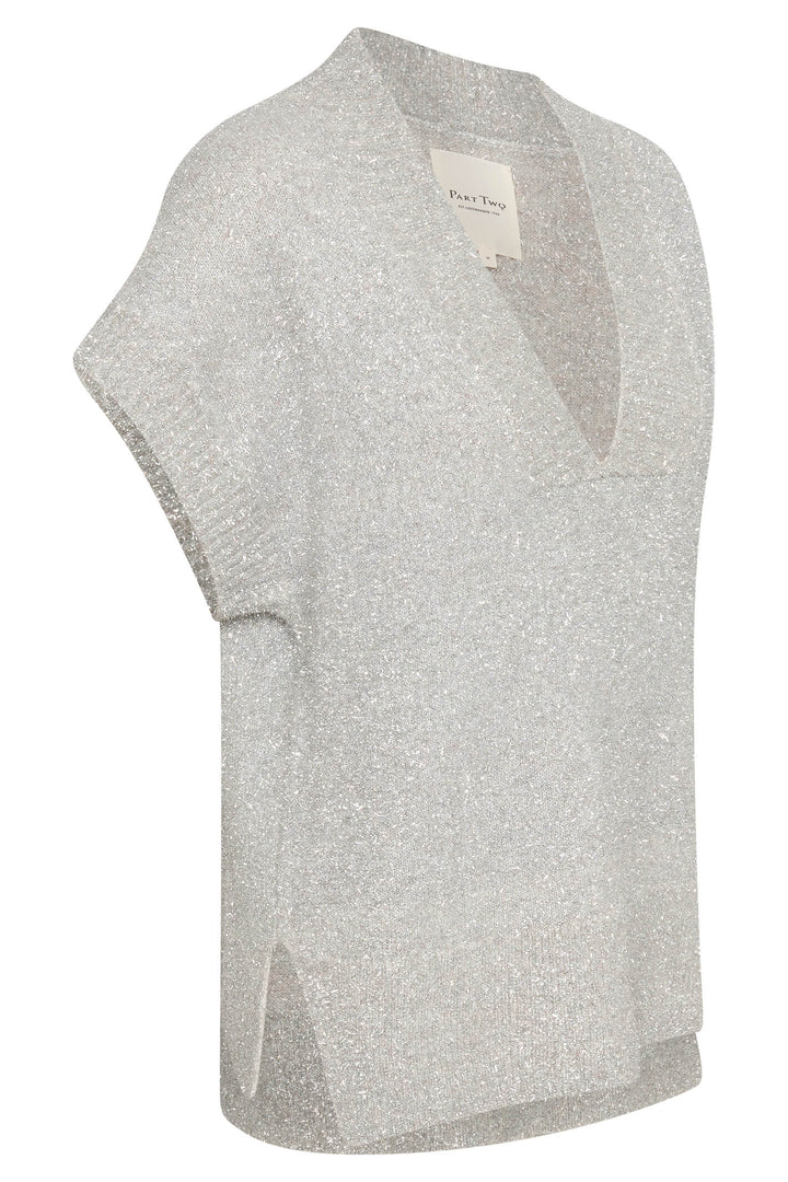 Part Two 30307275 Tanne 145002 Silver Sparkle Knit V-Neck Top - Shirley Allum Boutique