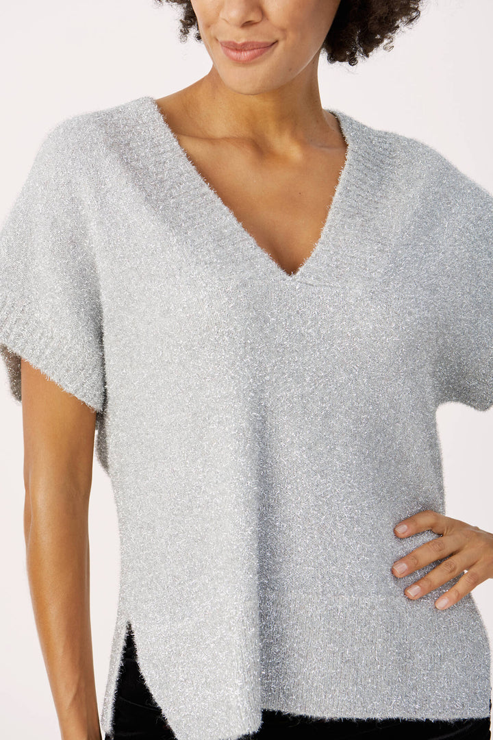 Part Two 30307275 Tanne 145002 Silver Sparkle Knit V-Neck Top - Shirley Allum Boutique