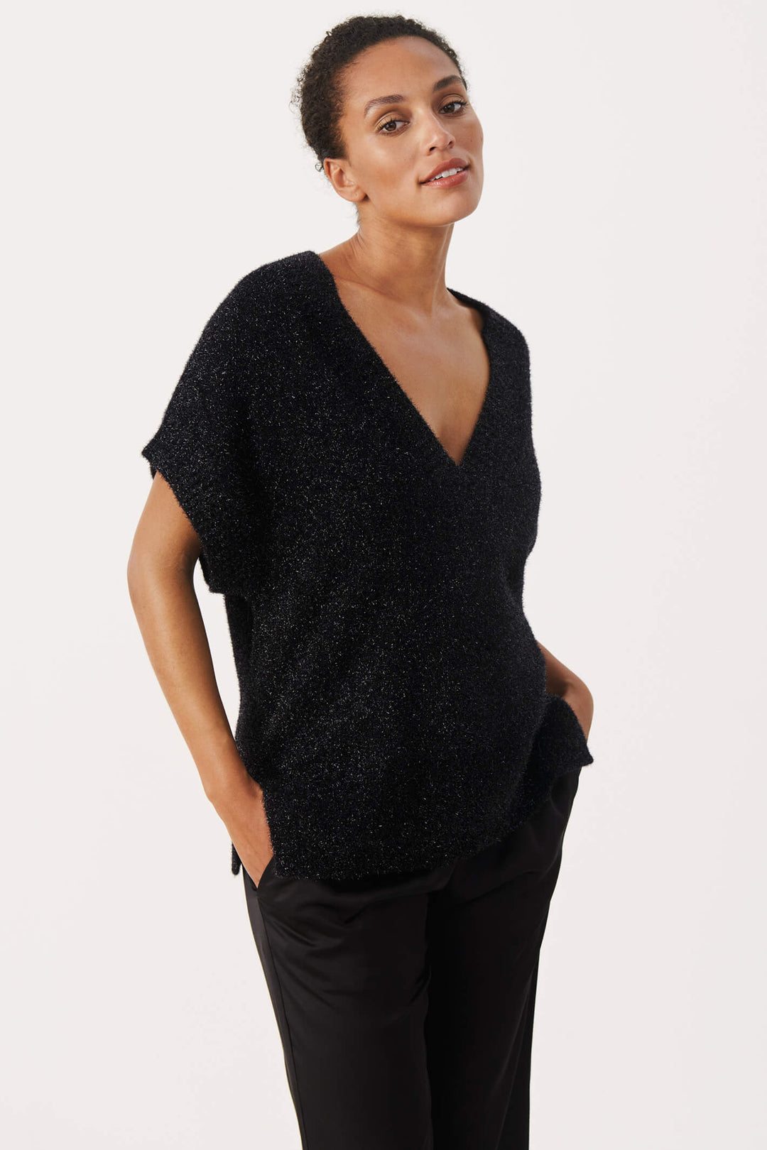 Part Two 30307275 Tanne 194008 Black Sparkle Knit V-Neck Top - Shirley Allum Boutique