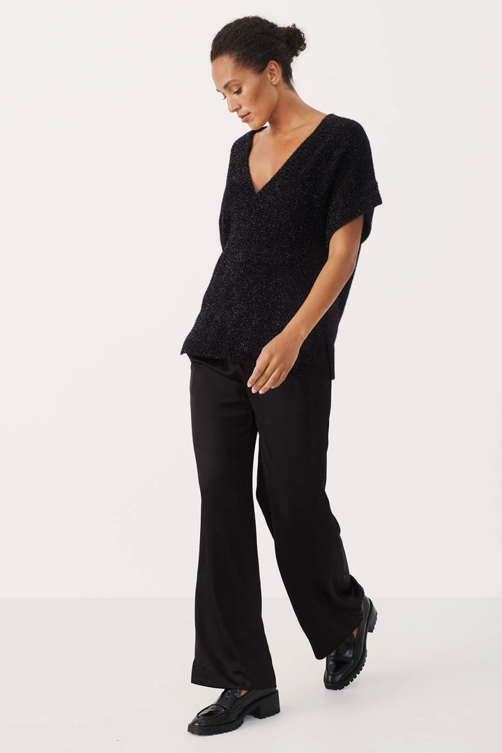 Part Two 30307275 Tanne 194008 Black Sparkle Knit V-Neck Top - Shirley Allum Boutique