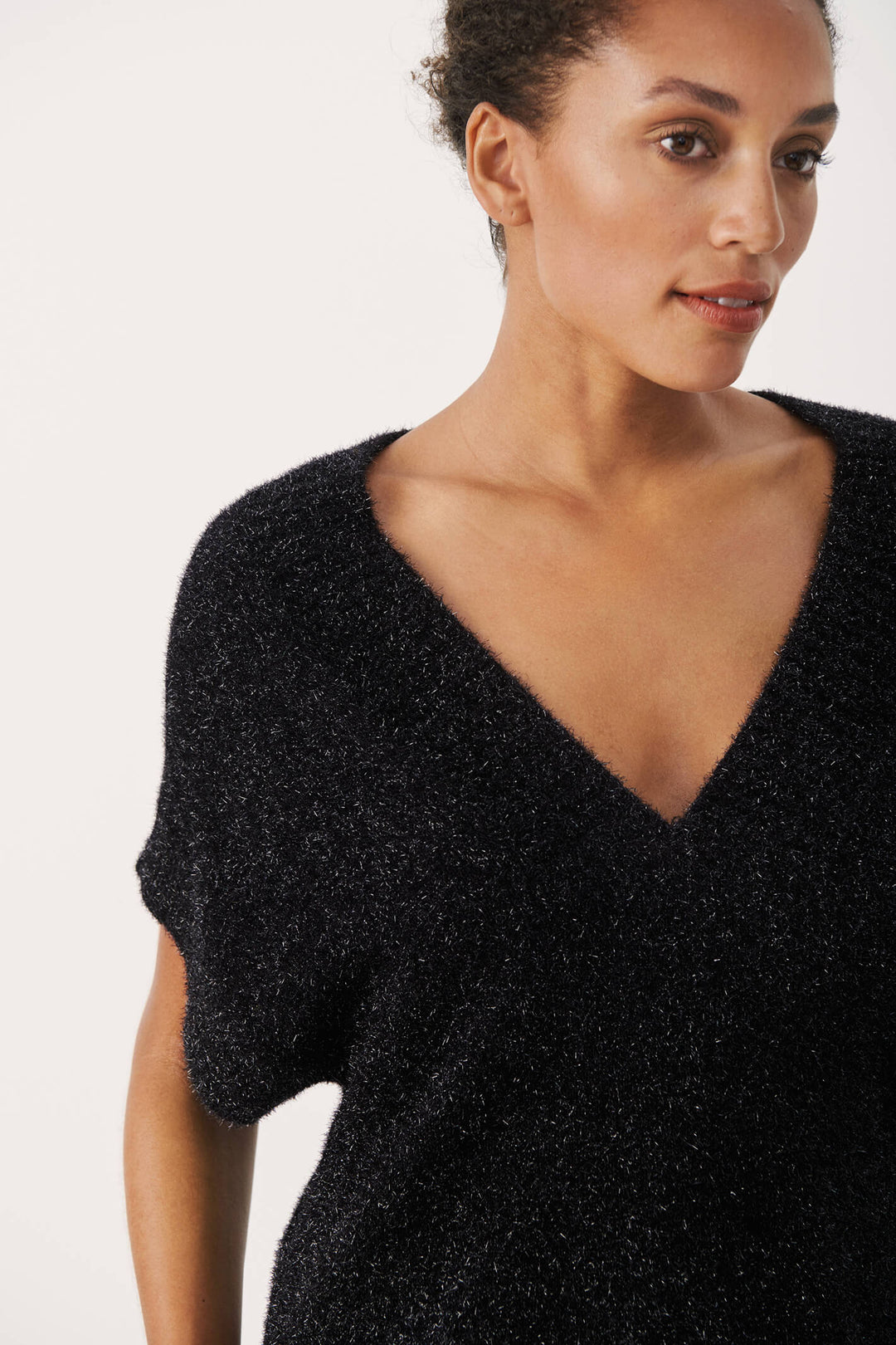 Part Two 30307275 Tanne 194008 Black Sparkle Knit V-Neck Top - Shirley Allum Boutique
