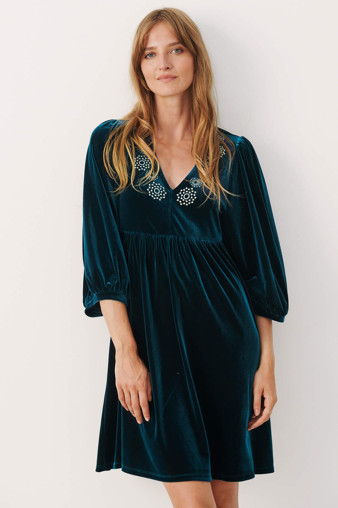 Part Two 30307317 Thit 301659 Teal Blue Moonlit Ocean Velvet Dress - Shirley Allum Boutique