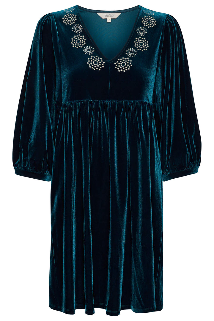 Part Two 30307317 Thit 301659 Teal Blue Moonlit Ocean Velvet Dress - Shirley Allum Boutique