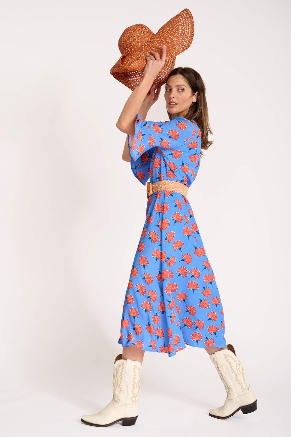 POM Amsterdam SP6836 Stacy Flowers Marina Blue Dress - Shirley Allum Boutique