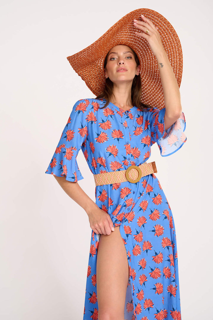 POM Amsterdam SP6836 Stacy Flowers Marina Blue Dress - Shirley Allum Boutique