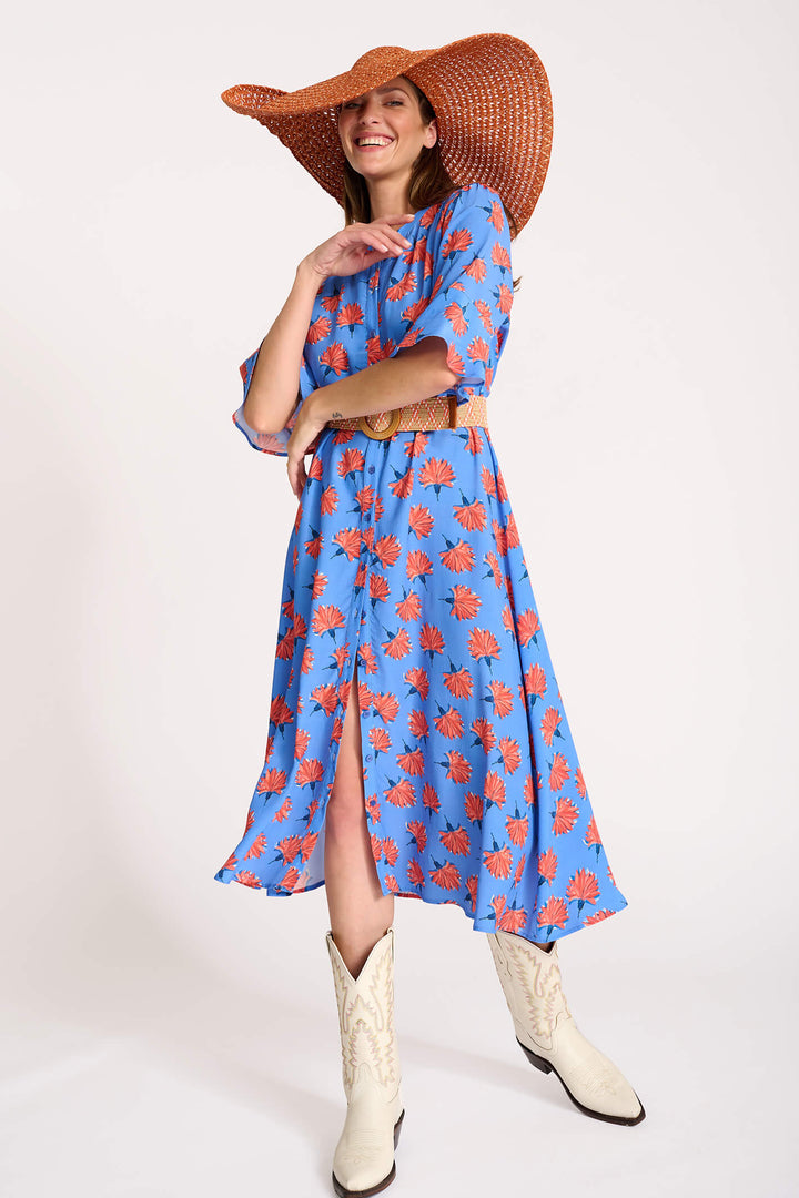 POM Amsterdam SP6836 Stacy Flowers Marina Blue Dress - Shirley Allum Boutique