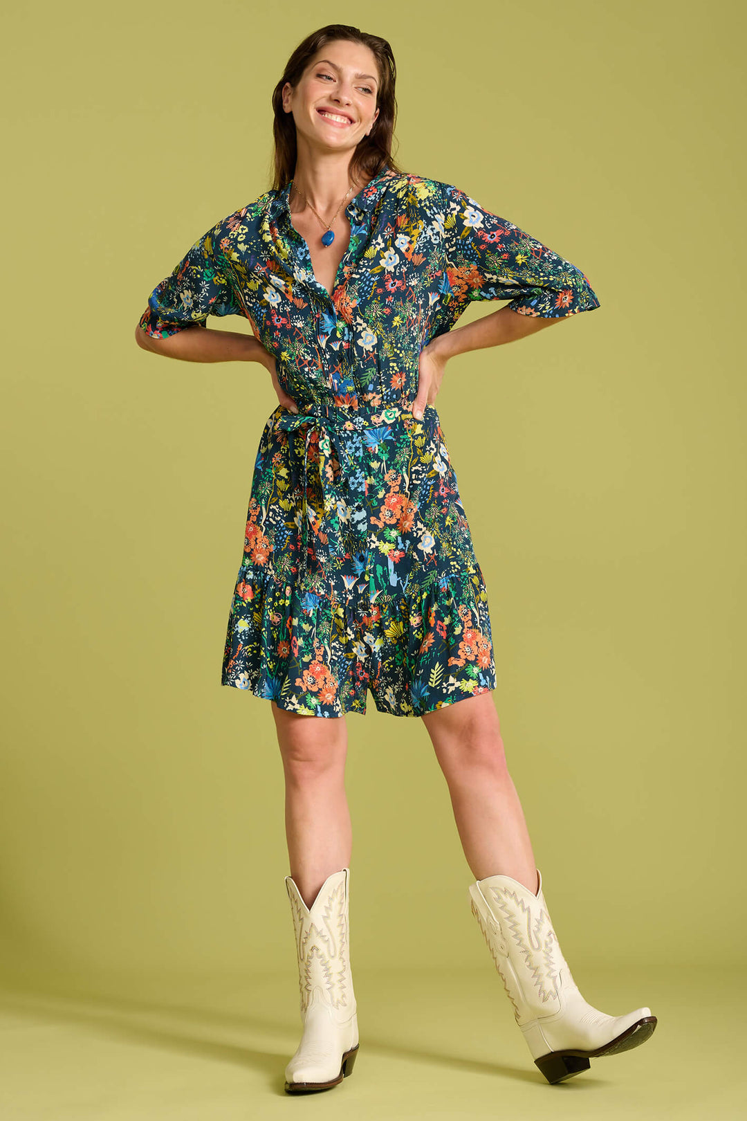 POM Amsterdam SP6838 Flower Sky Indigo Dress - Shirley Allum Boutique