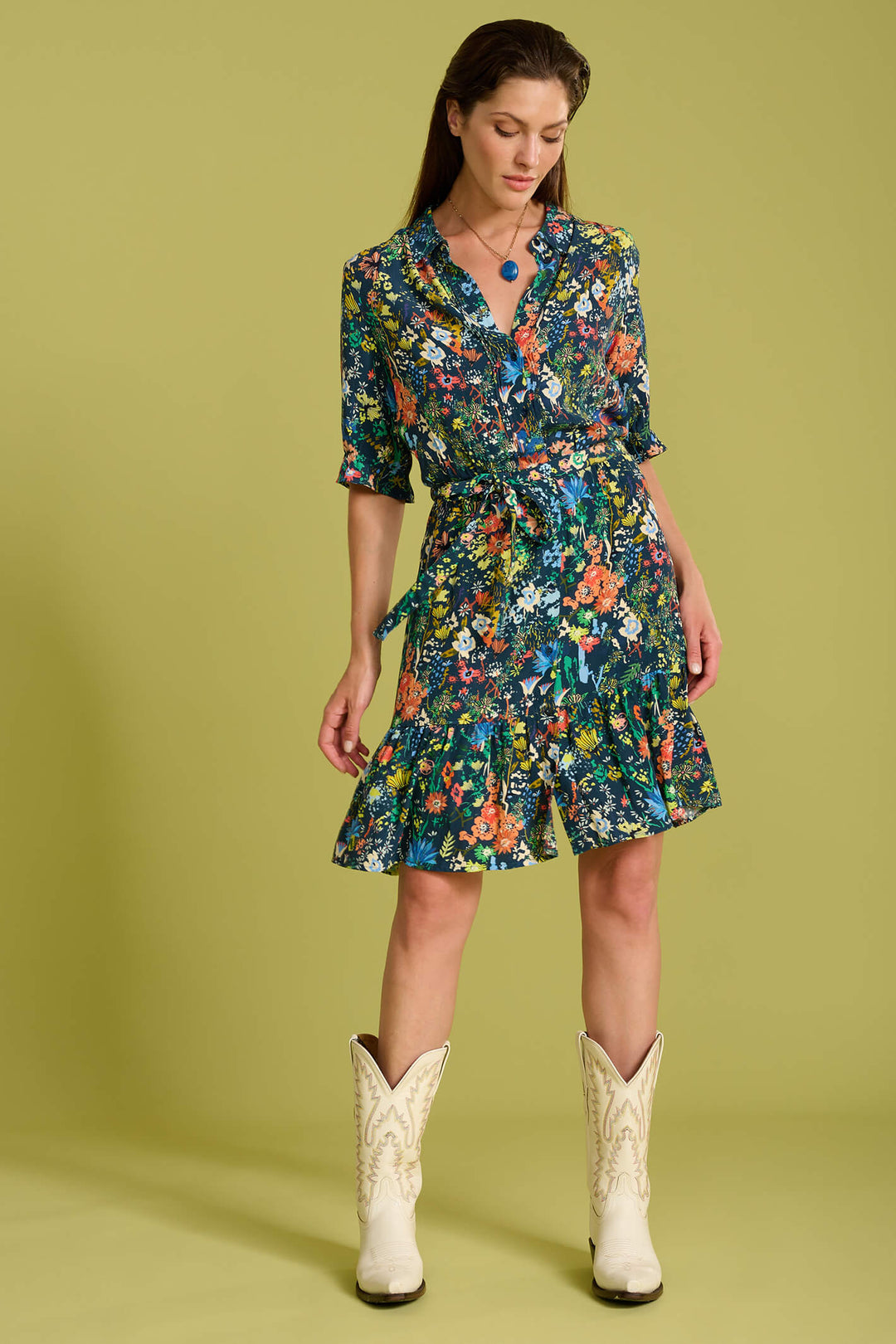 POM Amsterdam SP6838 Flower Sky Indigo Dress - Shirley Allum Boutique