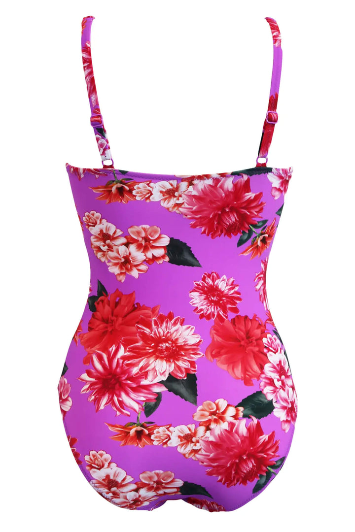 Pour Moi PM80011 Getaway Ultraviolet Floral Frill Control Swimsuit - Shirley Allum Boutique