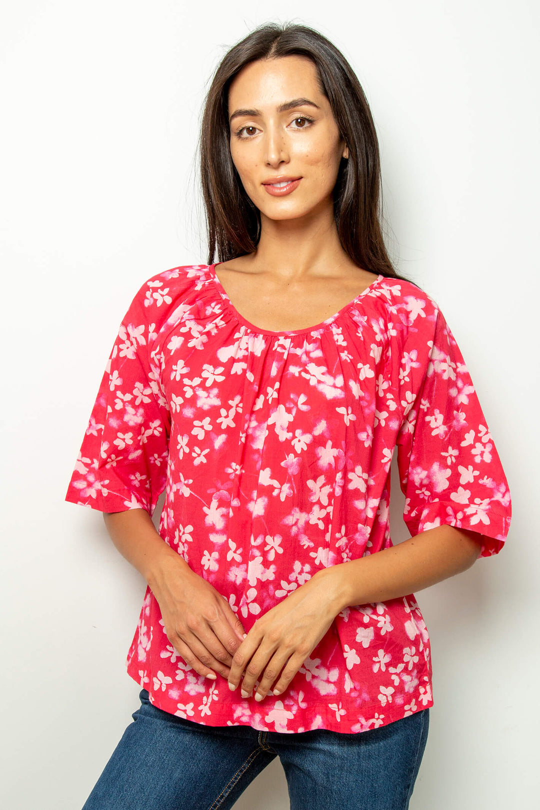 Primrose Park Violet Red Pink Flower Shadows 01 Top - Shirley Allum Boutique