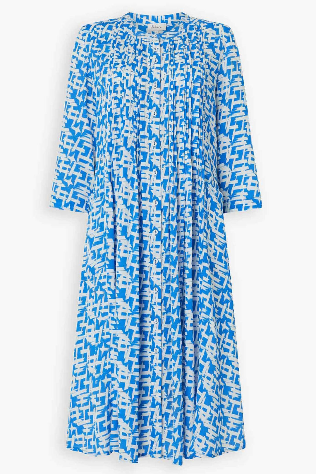 Sahara GRD4153 CSP Calligraphy Print Delphi White Pleat Dress - Shirley Allum Boutique