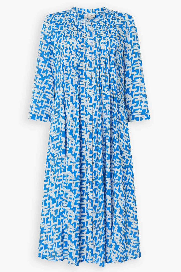 Sahara GRD4153 CSP Calligraphy Print Delphi White Pleat Dress - Shirley Allum Boutique