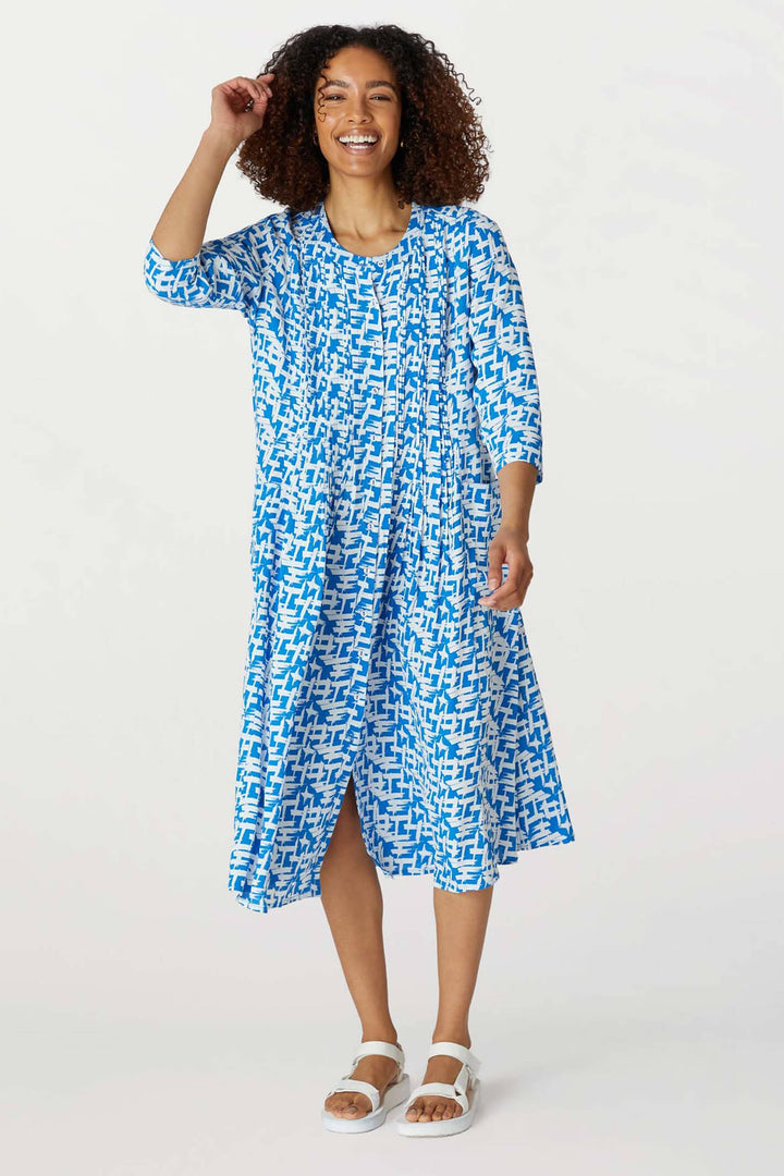 Sahara GRD4153 CSP Calligraphy Print Delphi White Pleat Dress - Shirley Allum Boutique