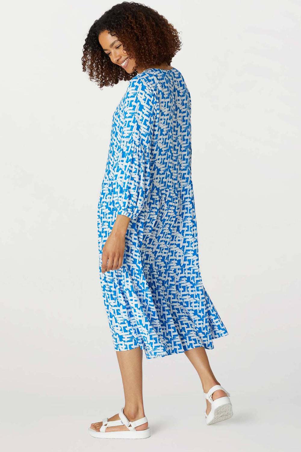 Sahara GRD4736 CSP Delphi White Calligraphy Print Tier Dress - Shirley Allum Boutique