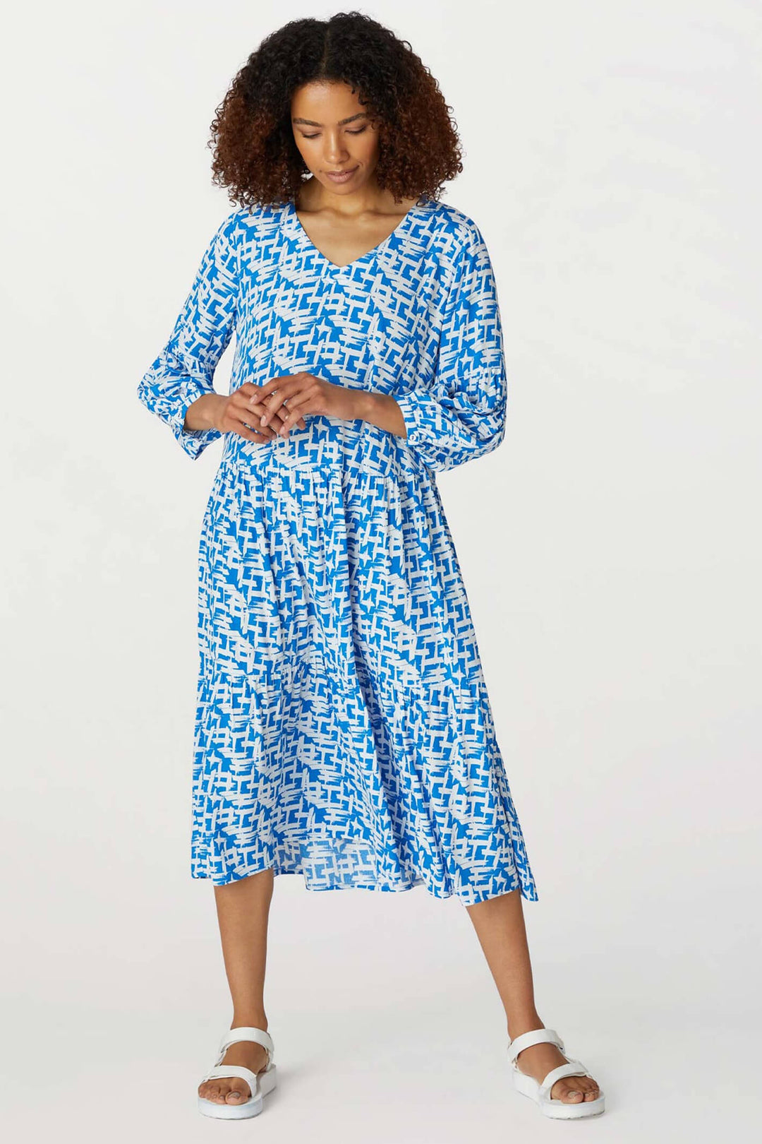 Sahara GRD4736 CSP Delphi White Calligraphy Print Tier Dress - Shirley Allum Boutique