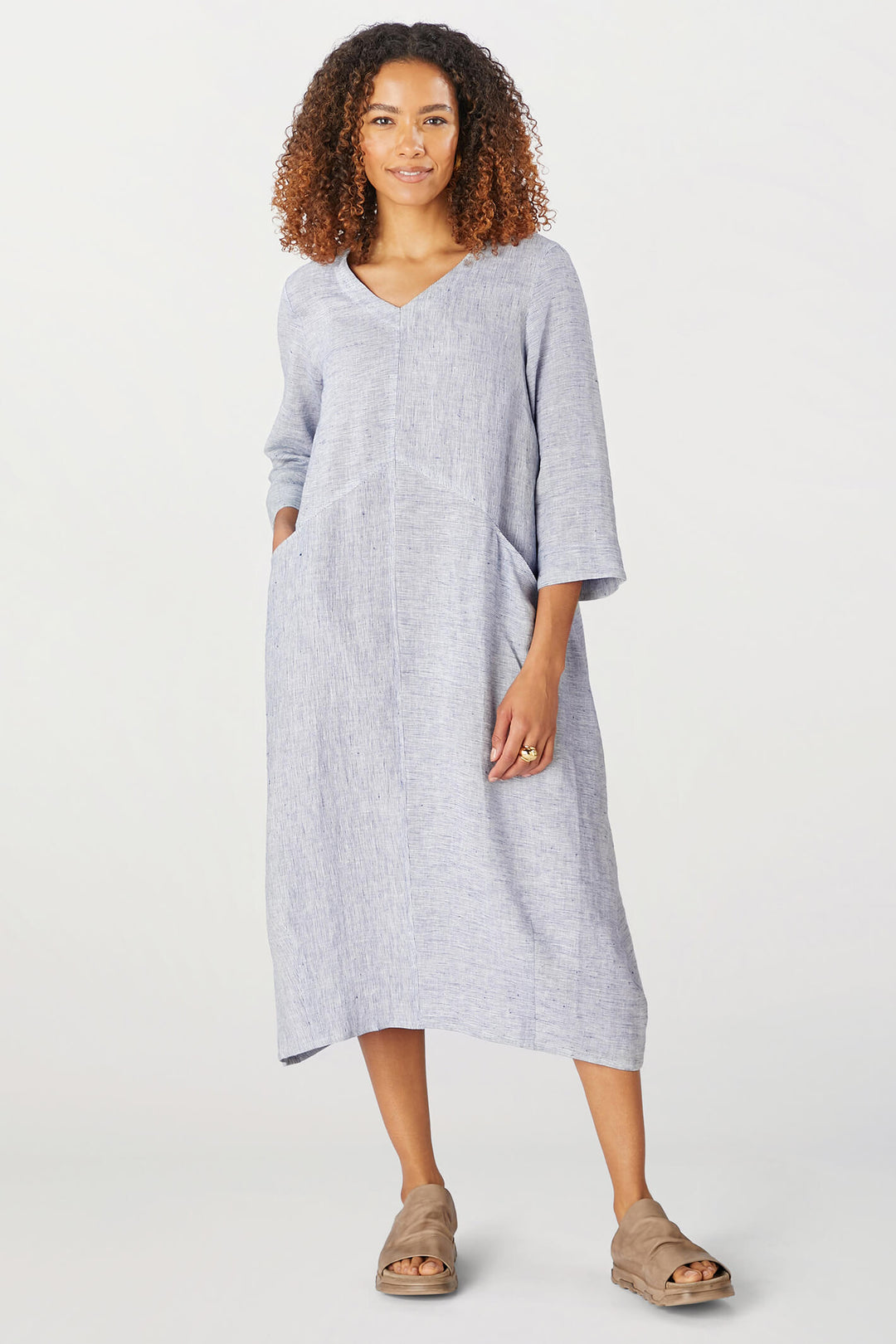 Sahara GRD5148-LTS Linen Ticking Blue Stripe Dress - Shirley Allum Boutique