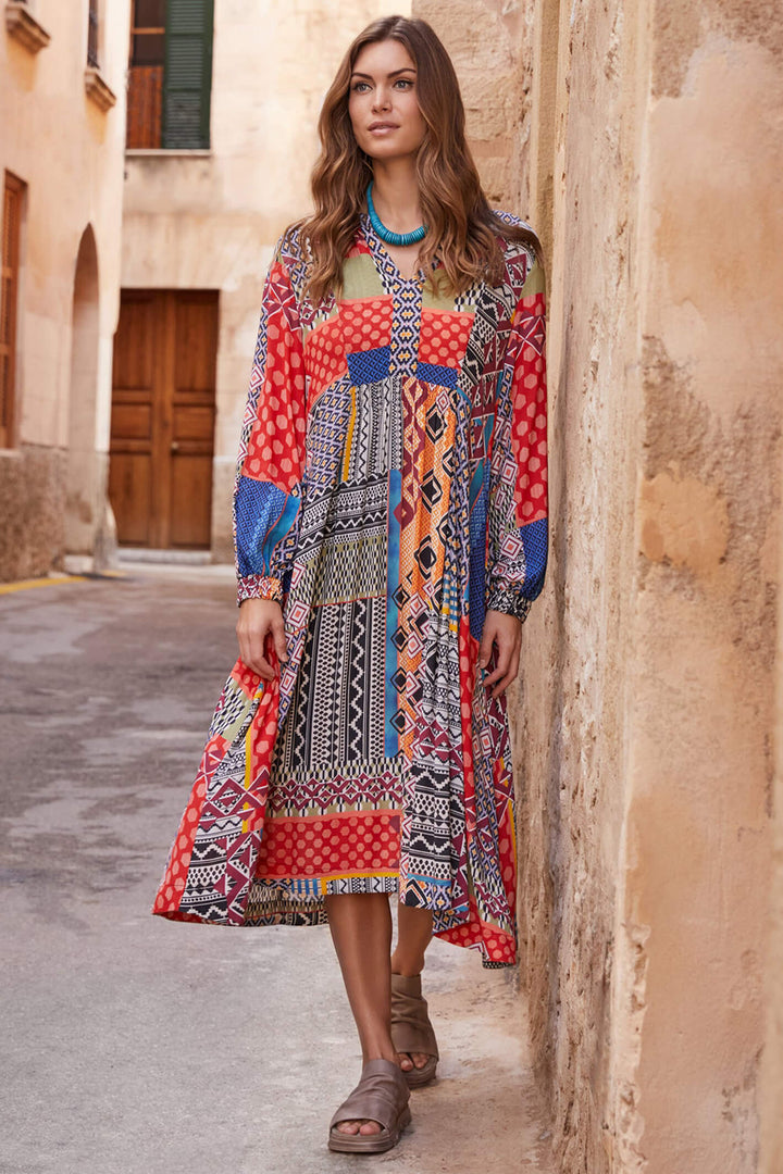 Sahara GRD5198-EPP Eclectic Multi Print Patchwork Dress - Shirley Allum Boutique