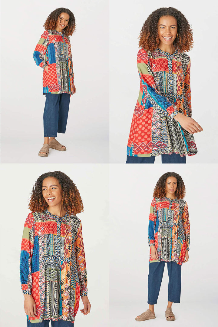 Sahara GRT 5197 Eclectic Multi Patchwork Print Top - Shirley Allum Boutique