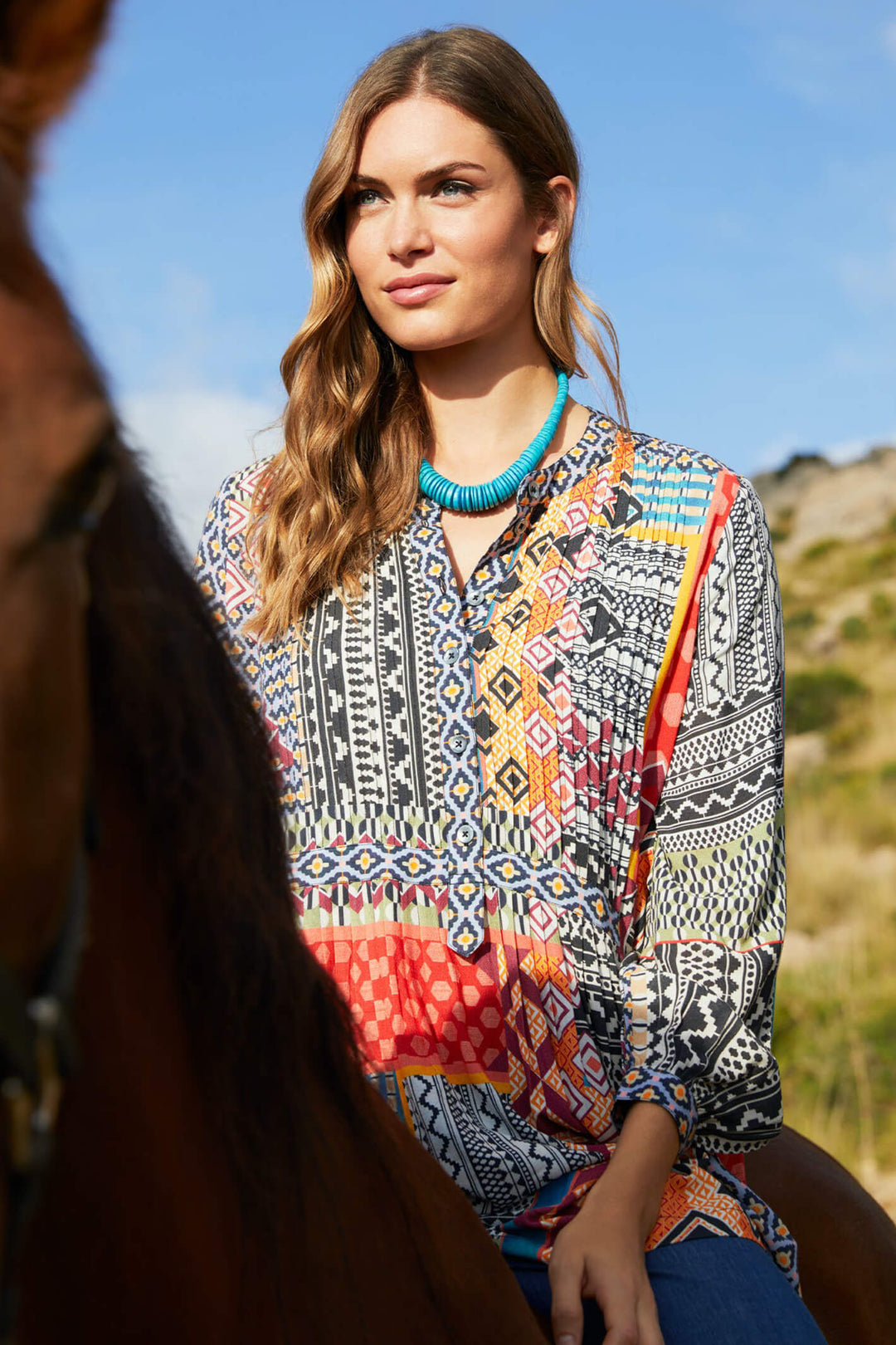 Sahara GRT 5197 Eclectic Multi Patchwork Print Top - Shirley Allum Boutique