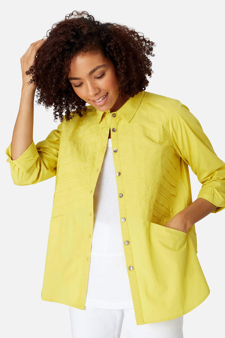 Sahara GRT3278-PTC Pintuck Cotton Chevron Shirt Chartreuse - Shirley Allum#colour_chartreuse