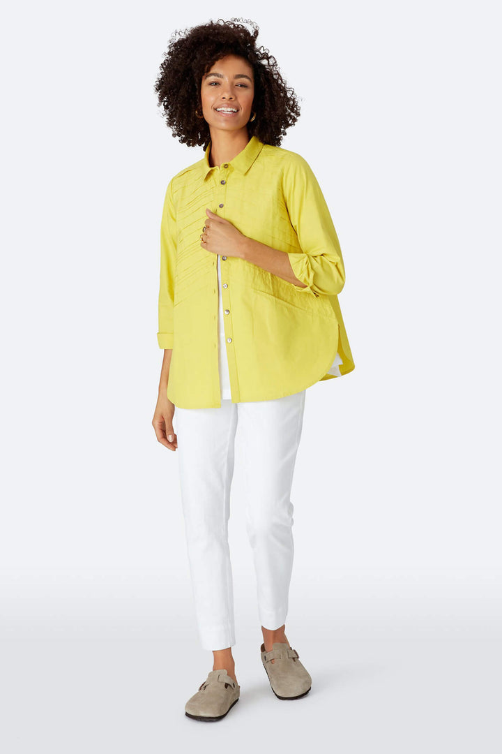 Sahara GRT3278-PTC Pintuck Cotton Chevron Shirt Chartreuse - Shirley Allum#colour_chartreuse