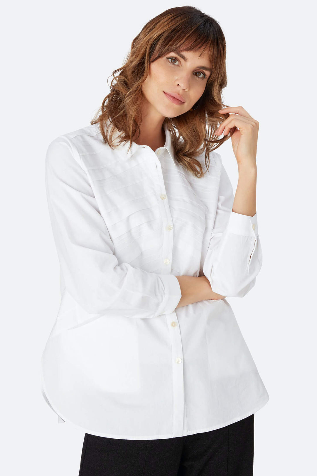Sahara GRT3278-PTC Pintuck Cotton Chevron Shirt Soft White - Shirley Allum#colour_white