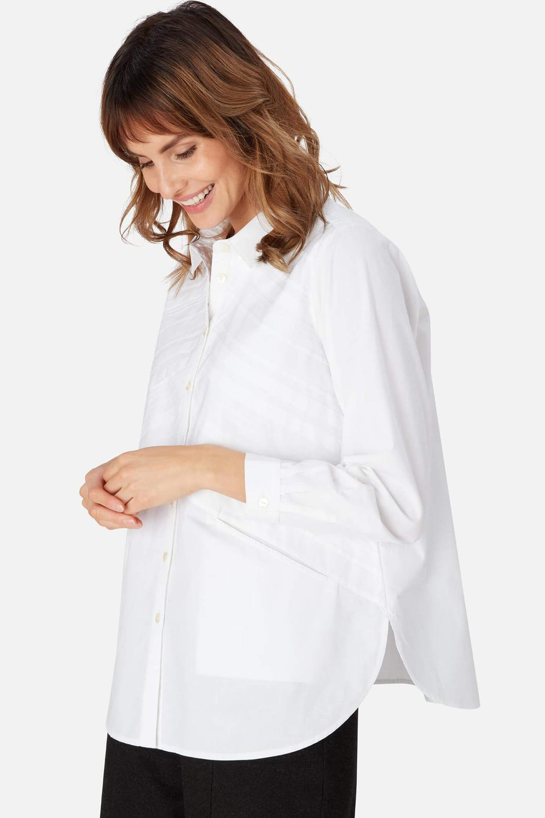 Sahara GRT3278-PTC Pintuck Cotton Chevron Shirt Soft White - Shirley Allum#colour_white