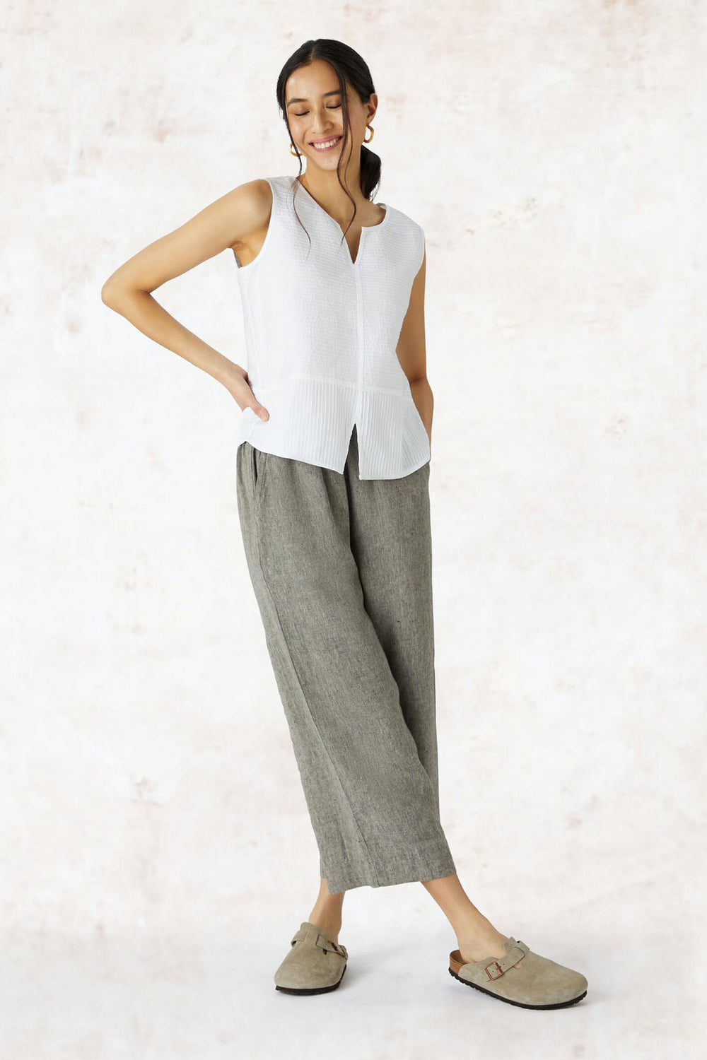Sahara GRT4287-PTC Pintuck Cotton Sleeveless Vest Top - Shirley Allum