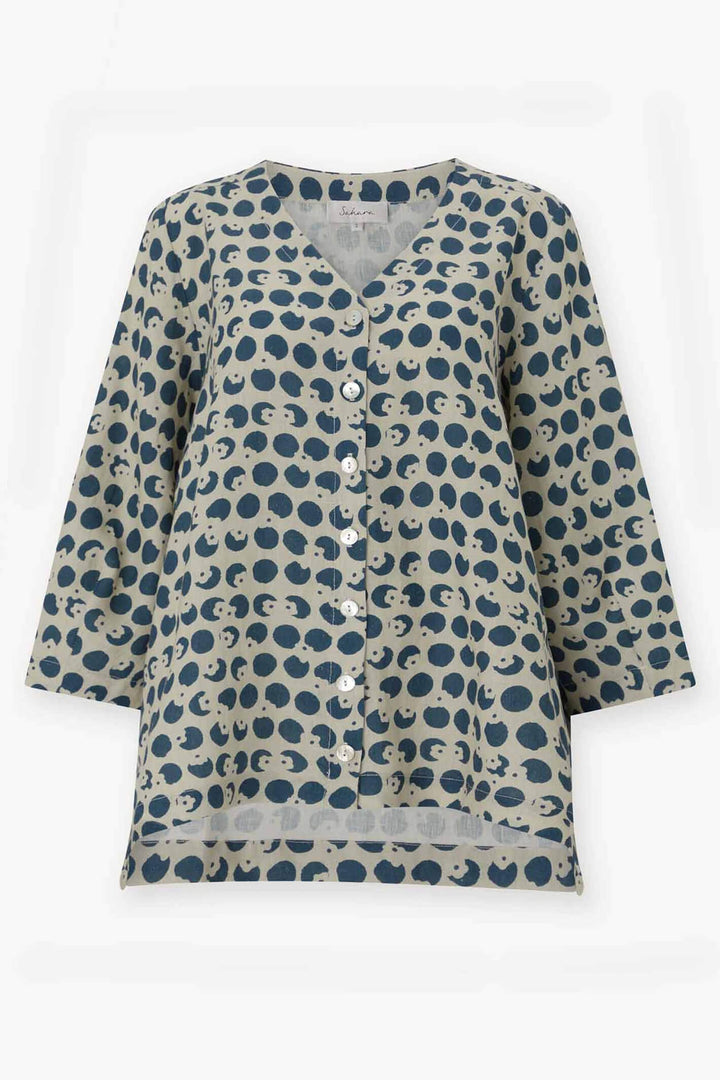 Sahara GTT4769 FOS Spot Flower Stone/Soft Pine Linen Shirt - Shilrey Allum Boutique