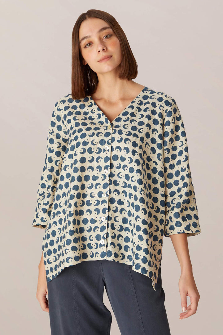 Sahara GTT4769 FOS Spot Flower Stone/Soft Pine Linen Shirt - Shilrey Allum Boutique