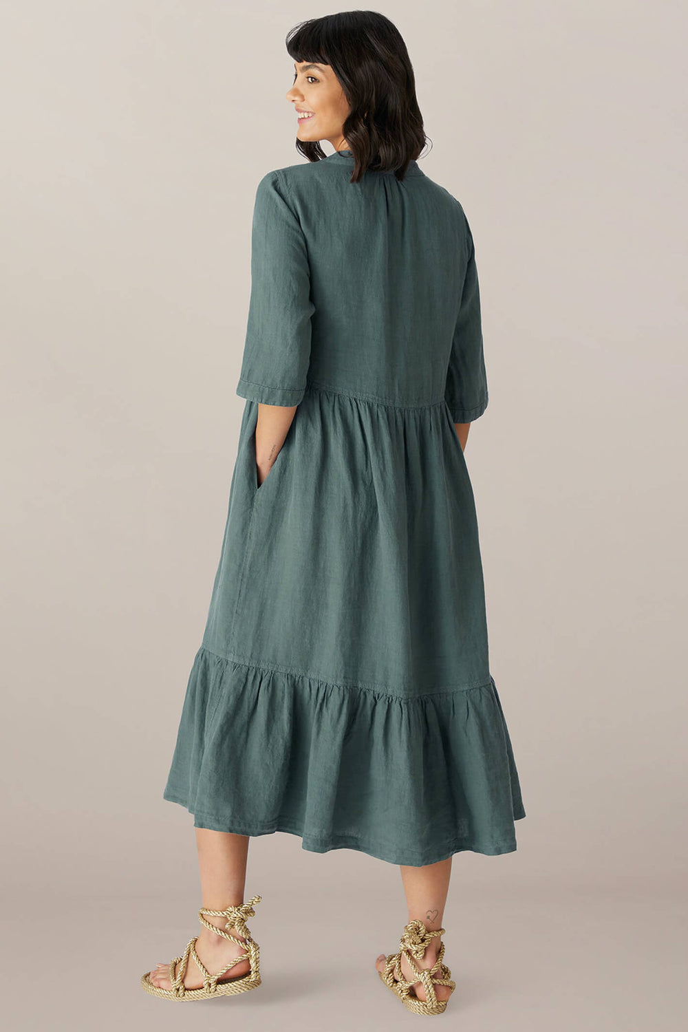 Sahara LAD4227 OL Organza Soft Pine Linen Shirt Dress - Shirley Allum Boutique