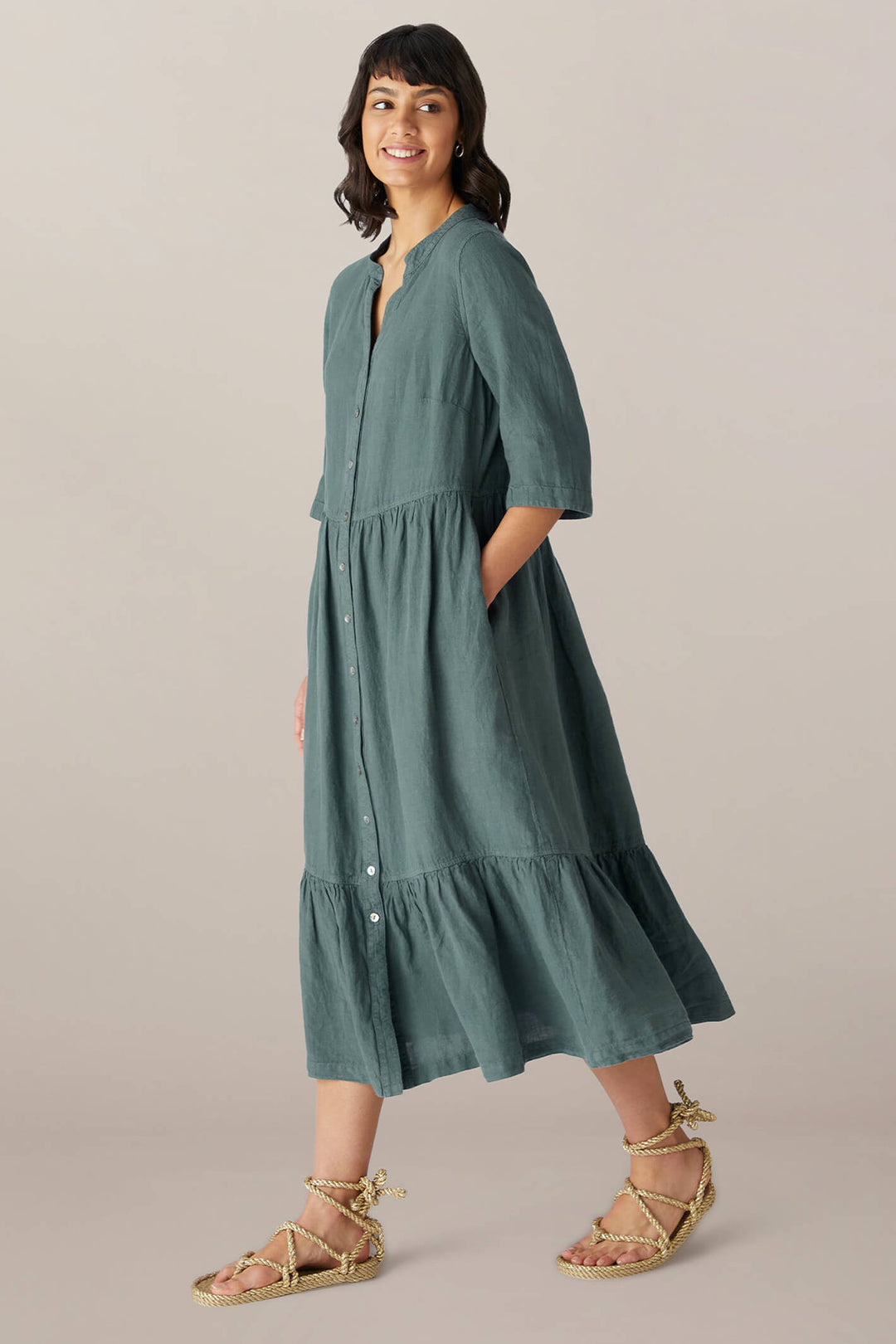 Sahara LAD4227 OL Organza Soft Pine Linen Shirt Dress - Shirley Allum Boutique