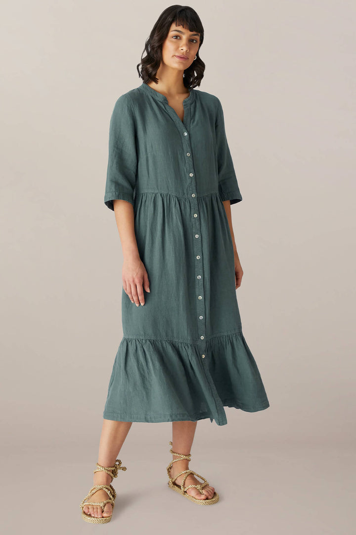 Sahara LAD4227 OL Organza Soft Pine Linen Shirt Dress - Shirley Allum Boutique