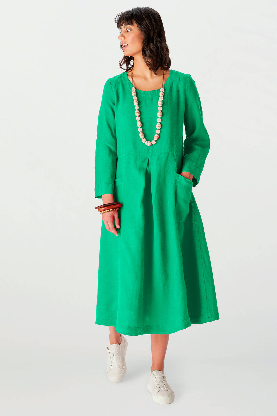 Sahara LAD4636 FWL Vivid Green Linen Pocket Dress - Shirley Allum Boutique