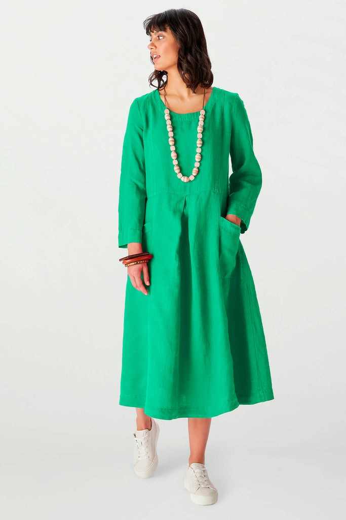 Sahara LAD4636 FWL Vivid Green Linen Pocket Dress