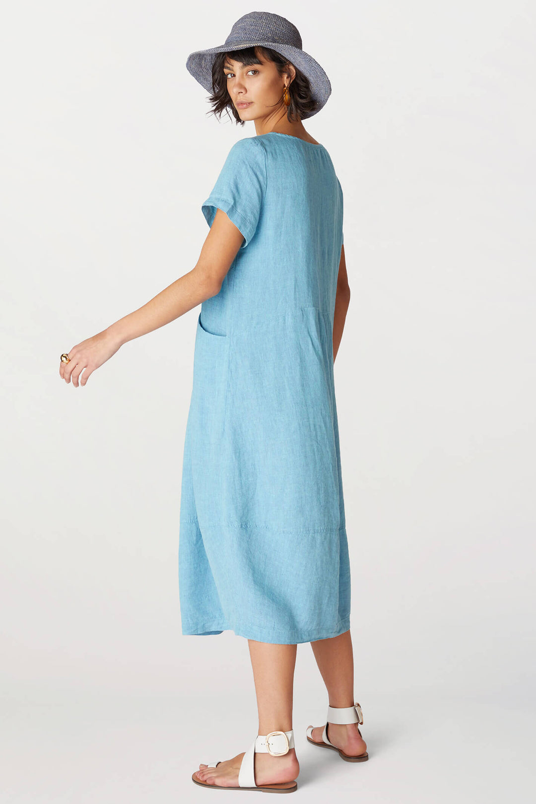 Sahara LAD5300-NCD Sky Blue Cross Dye Linen Bubble Dress - Shirley Allum Boutique