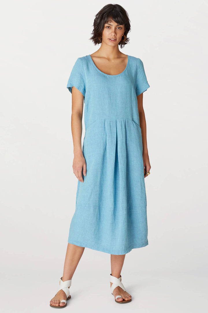 Sahara LAD5300-NCD Sky Blue Cross Dye Linen Bubble Dress - Shirley Allum Boutique