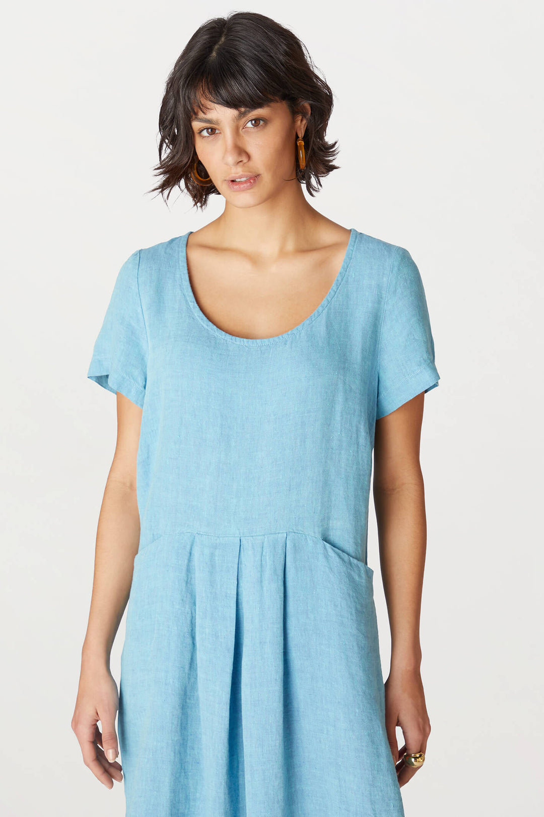 Sahara LAD5300-NCD Sky Blue Cross Dye Linen Bubble Dress - Shirley Allum Boutique