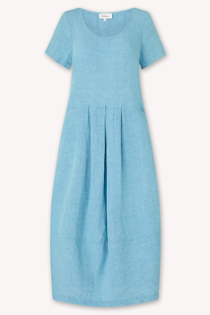 Sahara LAD5300-NCD Sky Blue Cross Dye Linen Bubble Dress - Shirley Allum Boutique