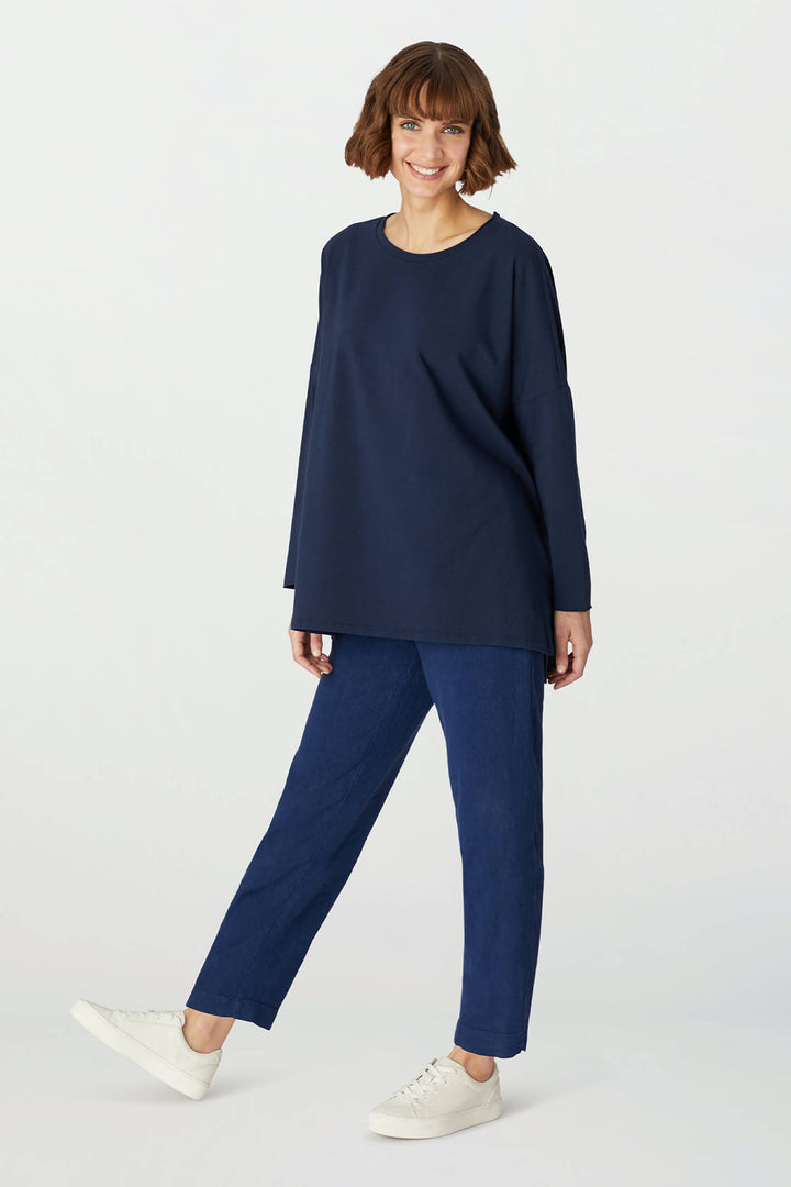 Sahara LAP3665A HTL Midnight Blue Textured Linen Slim Trouser - Shirley Allum Boutique