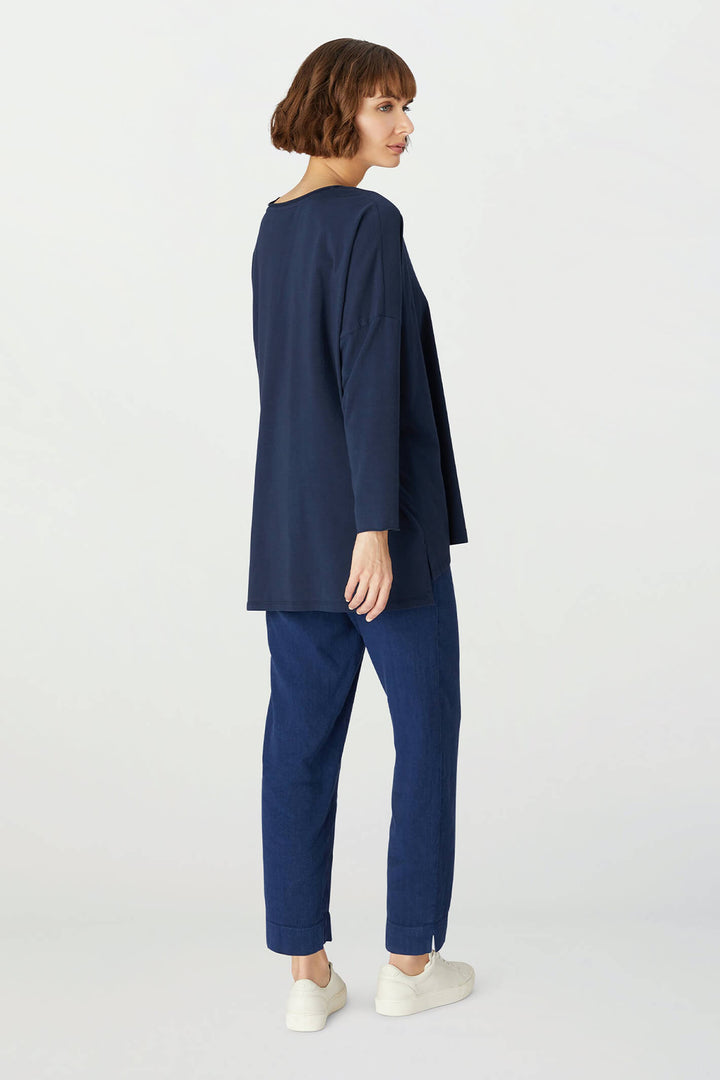 Sahara LAP3665A HTL Midnight Blue Textured Linen Slim Trouser - Shirley Allum Boutique